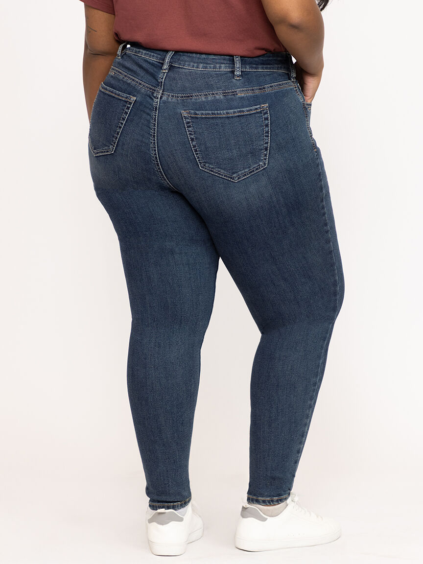 Women's Plus Medium Wash 2 Tone Stitch Skinny Jeans