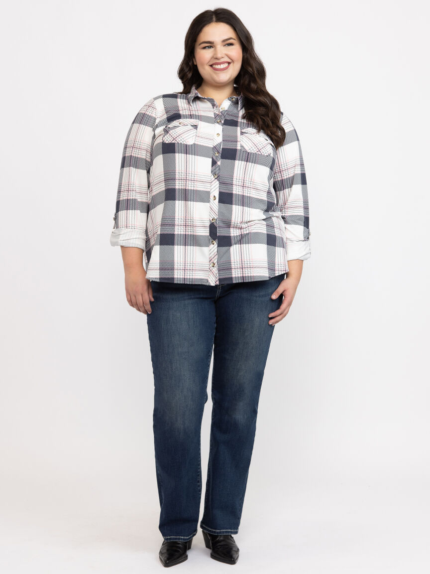 Women's Knit Plaid Shirt