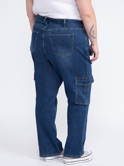 Women's Plus Dark Wash High Rise Drapey Wide Leg Cargo Jeans Women's Plus Dark Wash High Rise Drapey Wide Leg Cargo Jeans Image 5