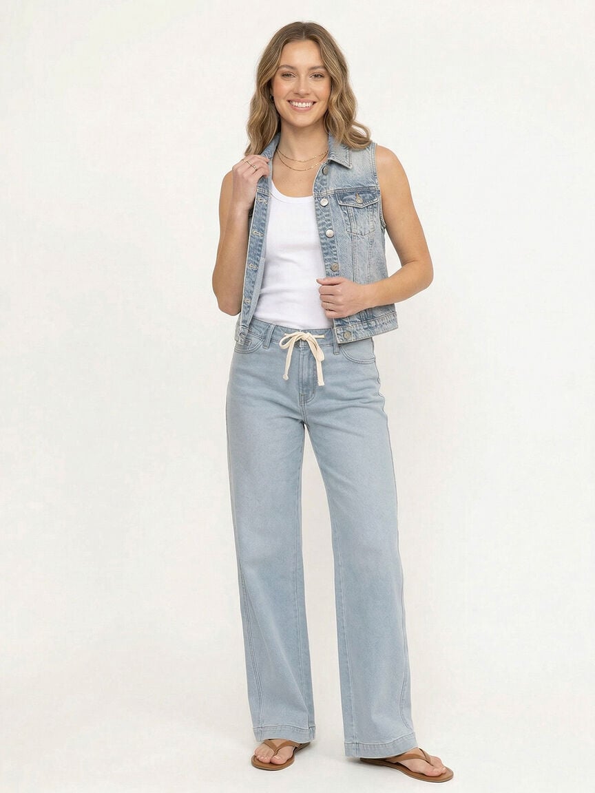 Women's Dark Wash Cropped Denim Vest with Collar