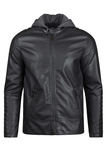 Men's Hooded Moto Jacket, BLACK