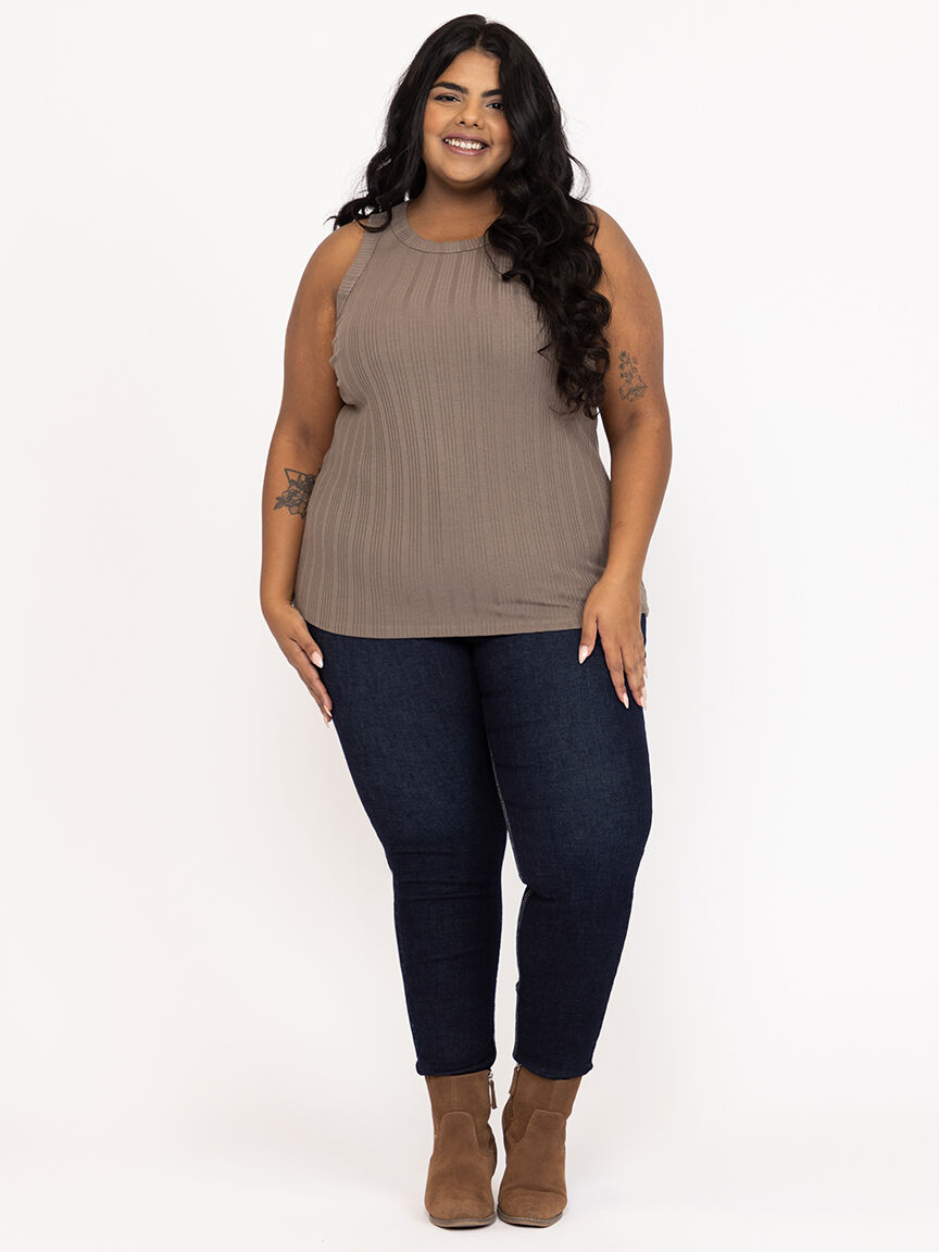 Women's Rib Variegated Crew Neck Tank