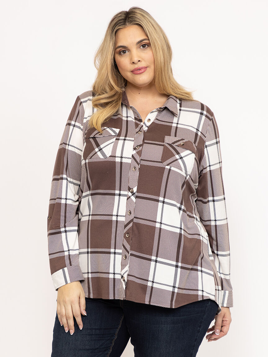Women's Knit Plaid Shirt