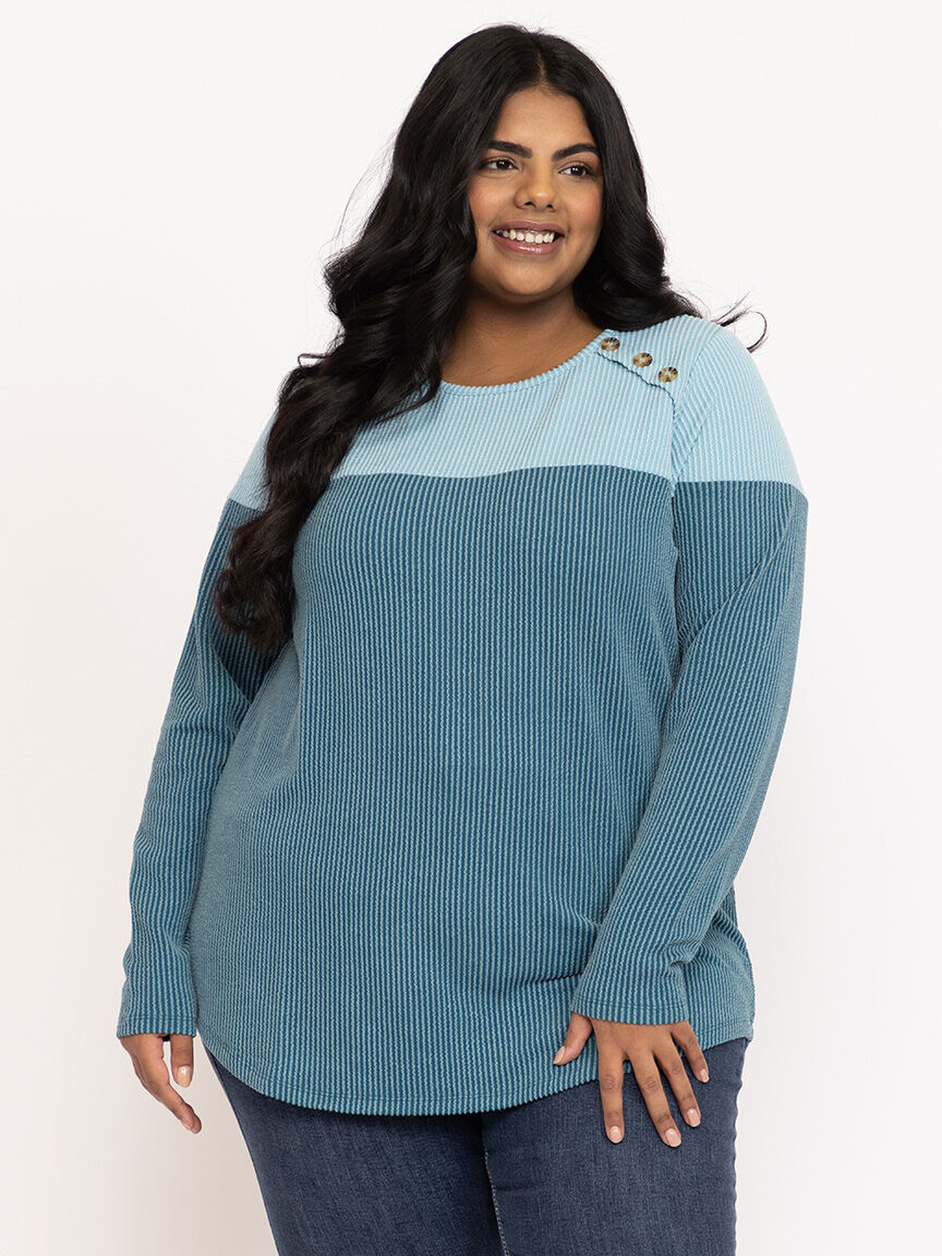 Women's Wavy Rib Colour Block Top