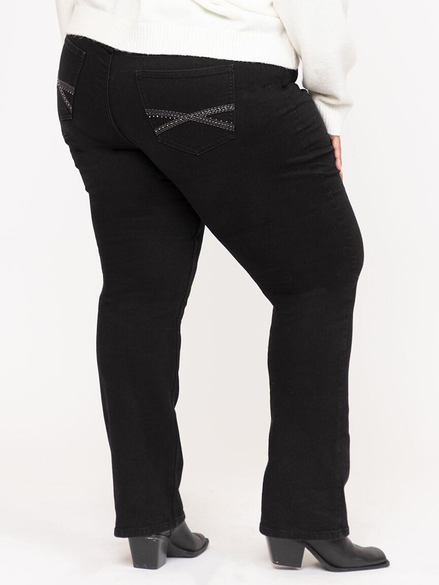 Women's Plus Embellished Black Straight Leg Jeans