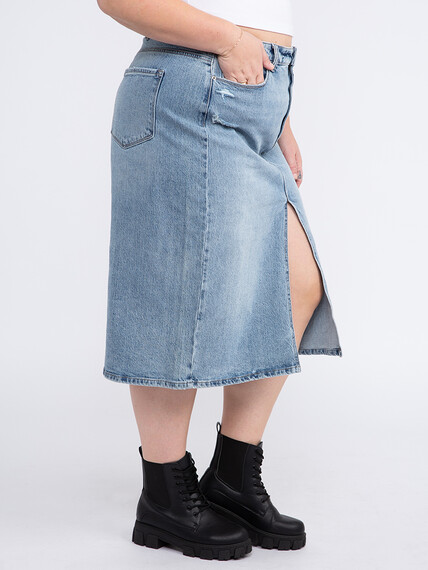 Women's Plus High Rise Midi Skirt with Front Slit Women's Plus High Rise Midi Skirt with Front Slit Image 3