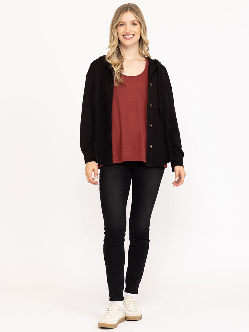 Women's Button Front Hooded Shirt