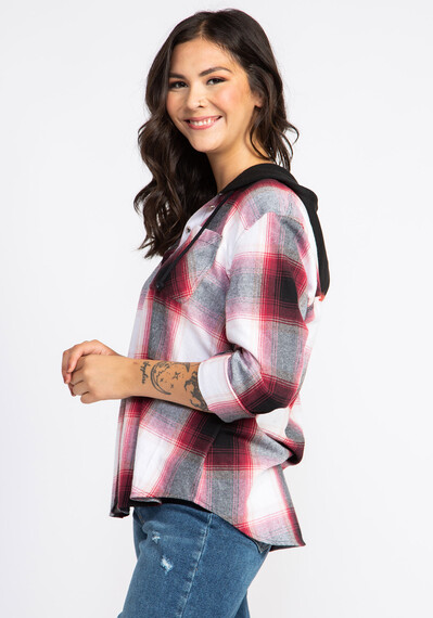 Women's Flannel Hooded Plaid Shirt Image 5
