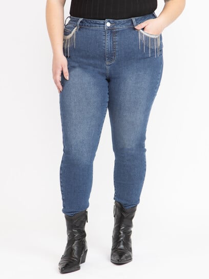 Women's Medium Wash Ankle Skinny Jeans with Rhinestone Women's Medium Wash Ankle Skinny Jeans with Rhinestone