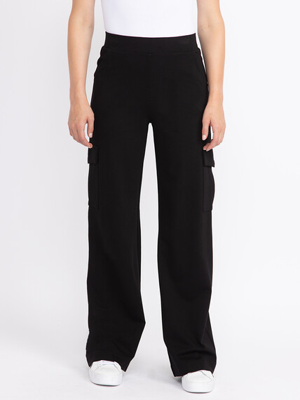 Women's  Black Pull-on Ponte Wide Leg Cargo Pant Women's  Black Pull-on Ponte Wide Leg Cargo Pant Image 2