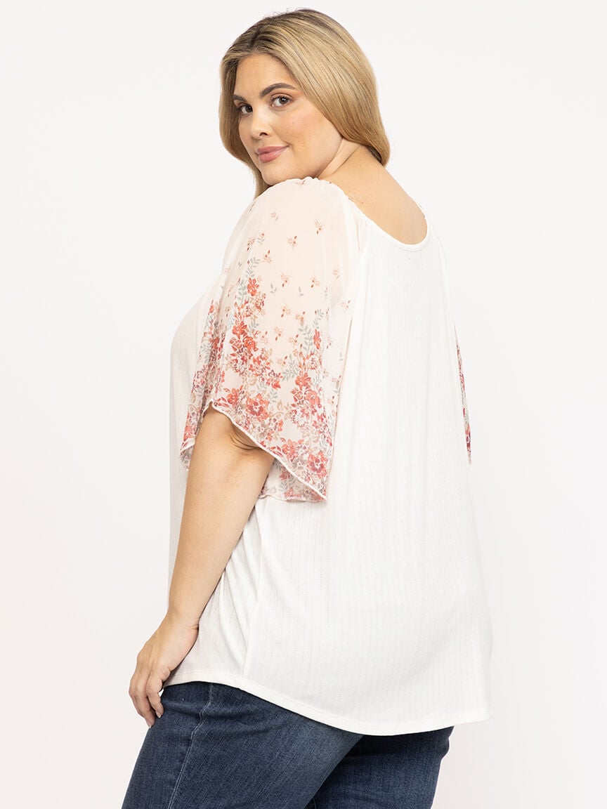 Women's Floral Sleeve Peasant Top