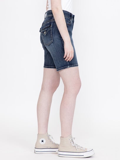 Women's 2 Button Medium Dark Wash Bermuda Short Women's 2 Button Medium Dark Wash Bermuda Short