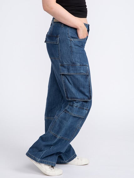 Women's Vintage Low Waist Side Cargo Pocket Jeans Image 3