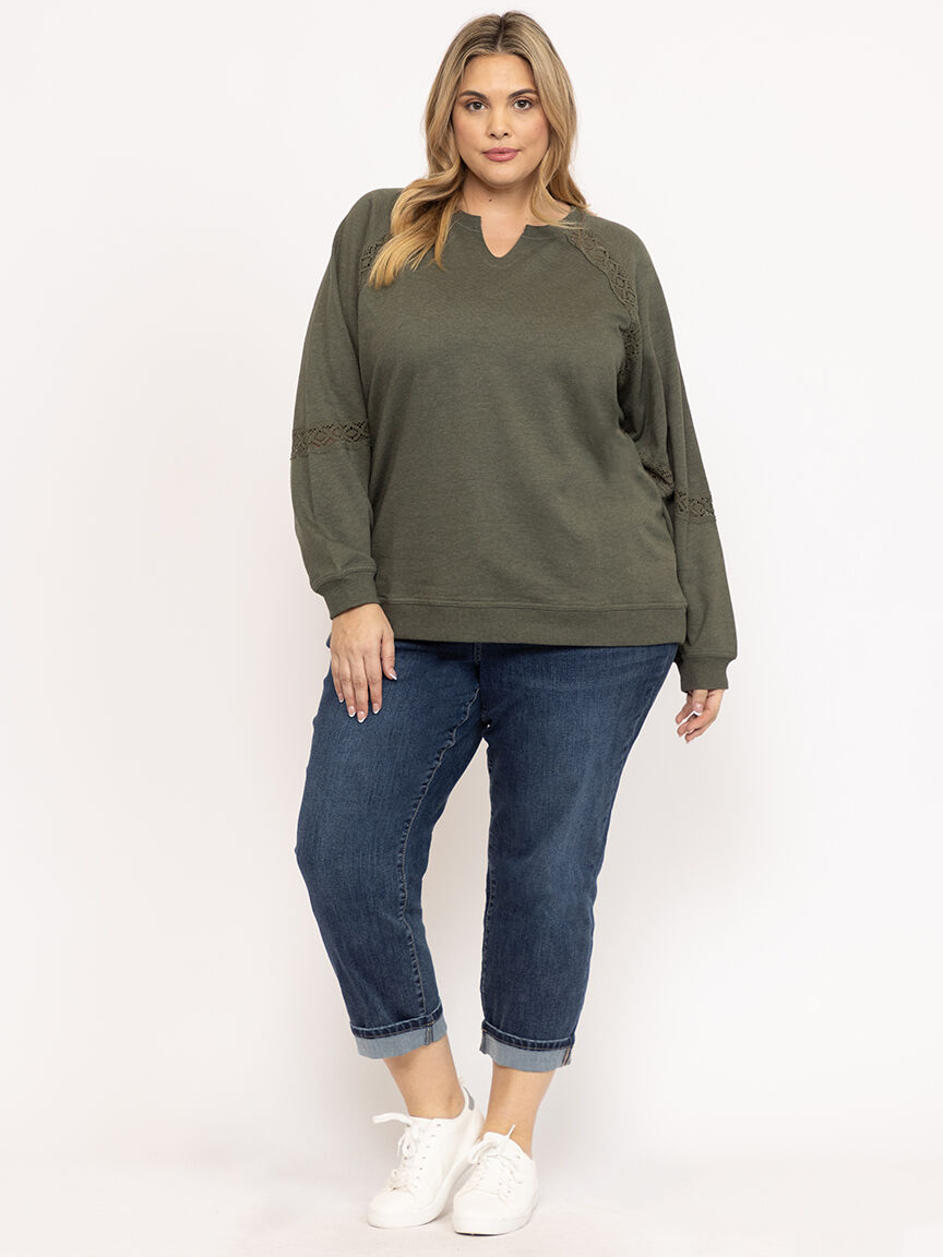 Women's Crochet Trim Sweatshirt