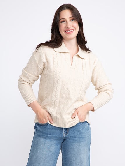Women's Collared Cable Knit Sweater Image 1