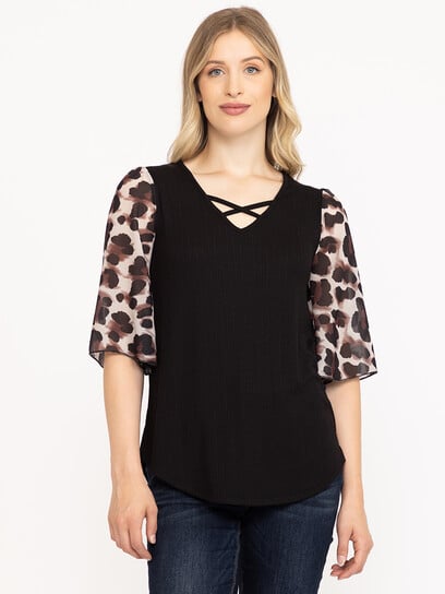 Women's Leopard Flutter Sleeve Top Women's Leopard Flutter Sleeve Top
