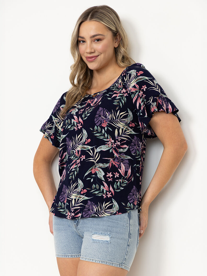 Women's Flutter Sleeve Peasant Top