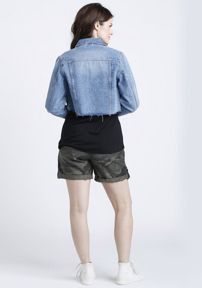 Women's Cropped Raw Hem Jean Jacket Women's Cropped Raw Hem Jean Jacket Image 2