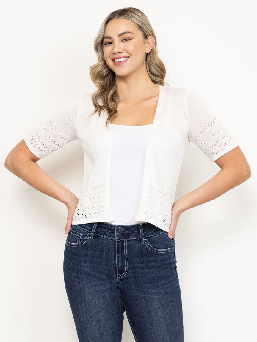 Women's Pointelle Trim Cardigan