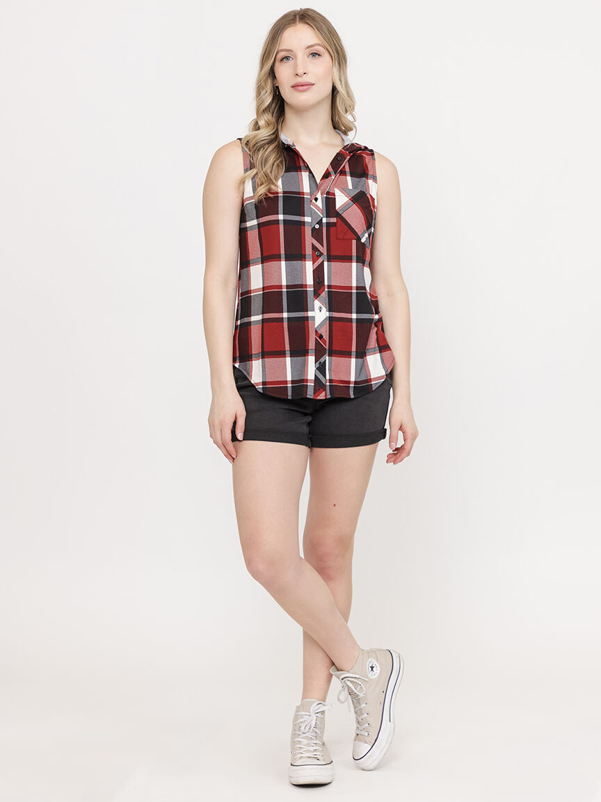 Women's Sleeveless Plaid Hoodie