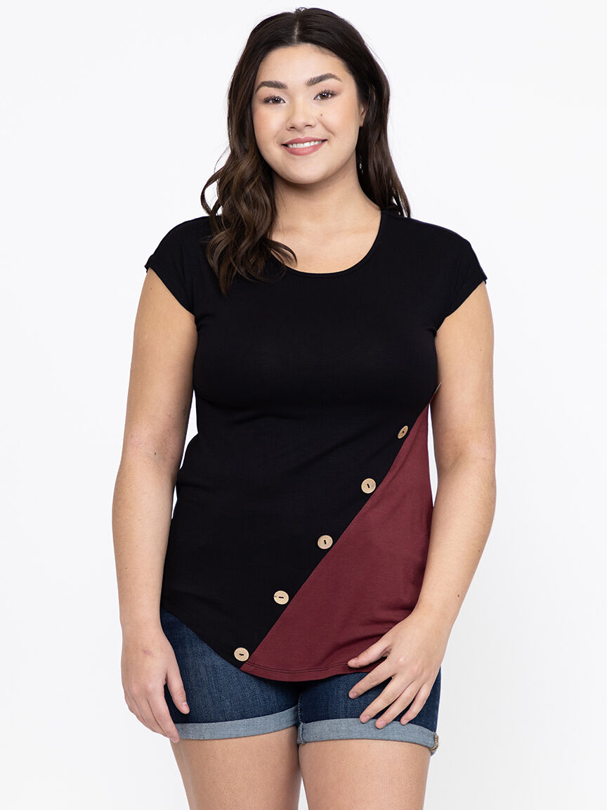 Women's Buttons Colour Block Top