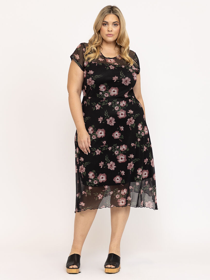 Women's Mesh Floral Midi Dress