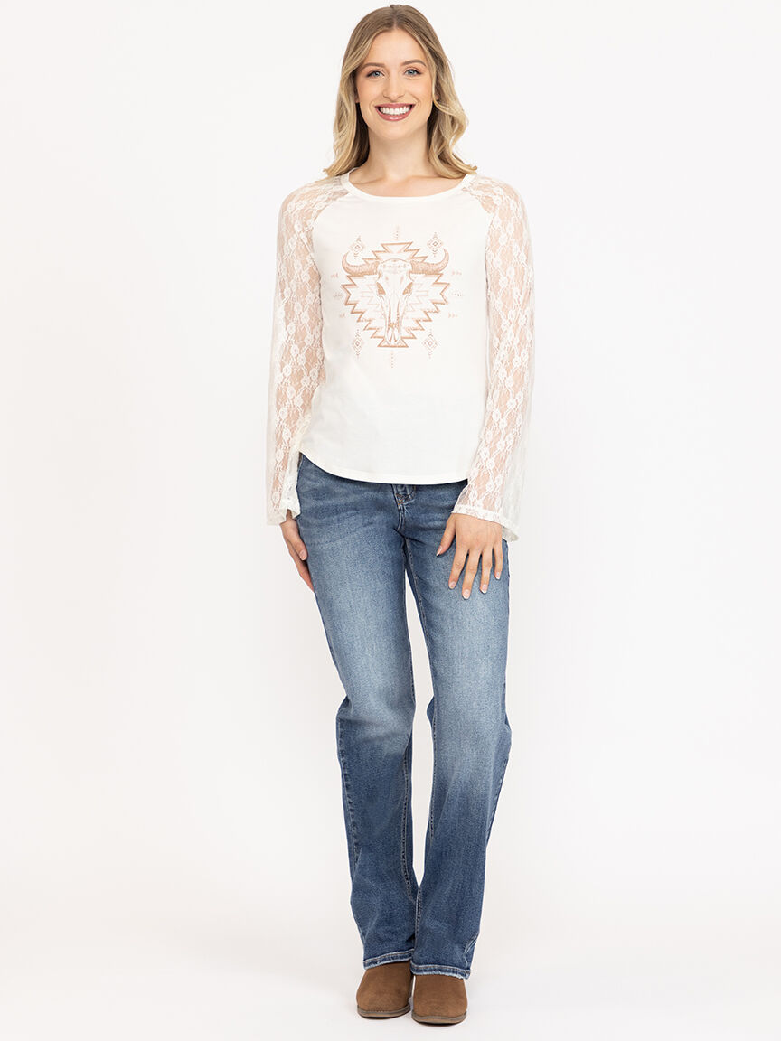 Women's Cow Skull Baseball Tee