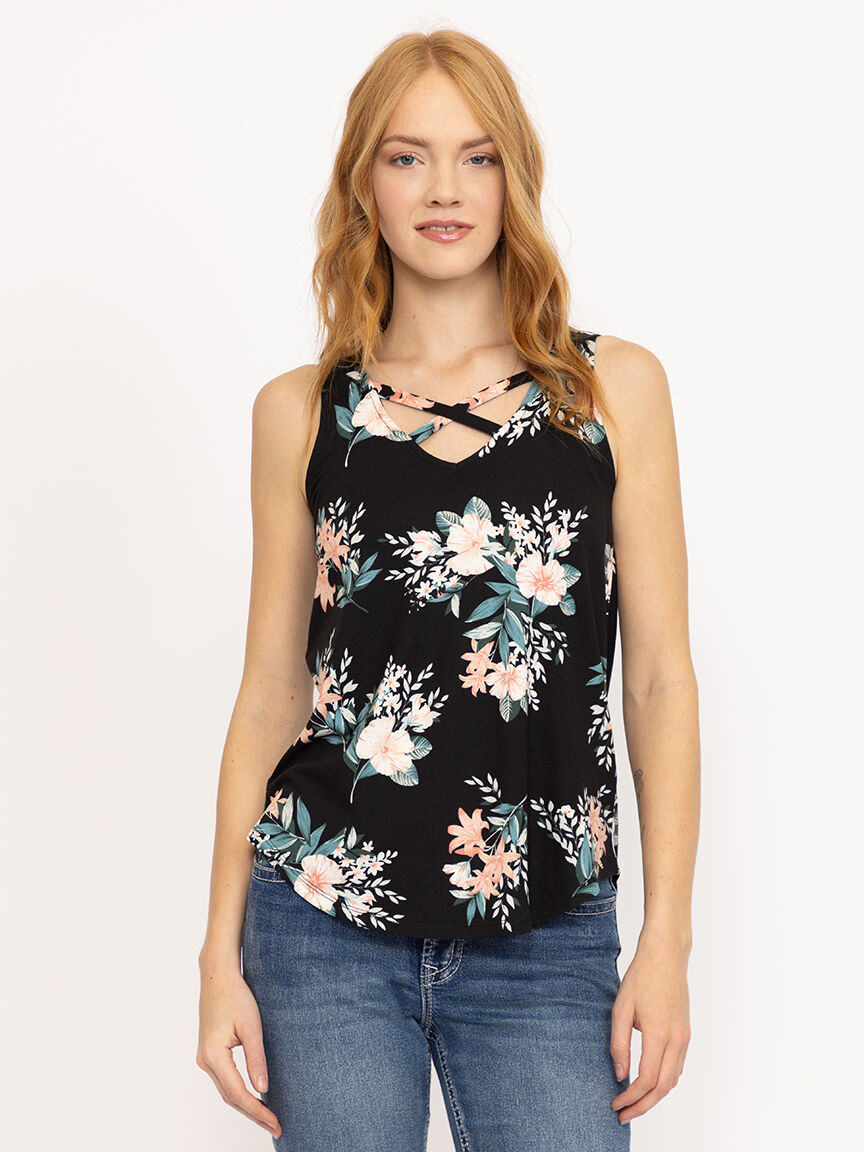 Women's Floral Criss Cross Tank