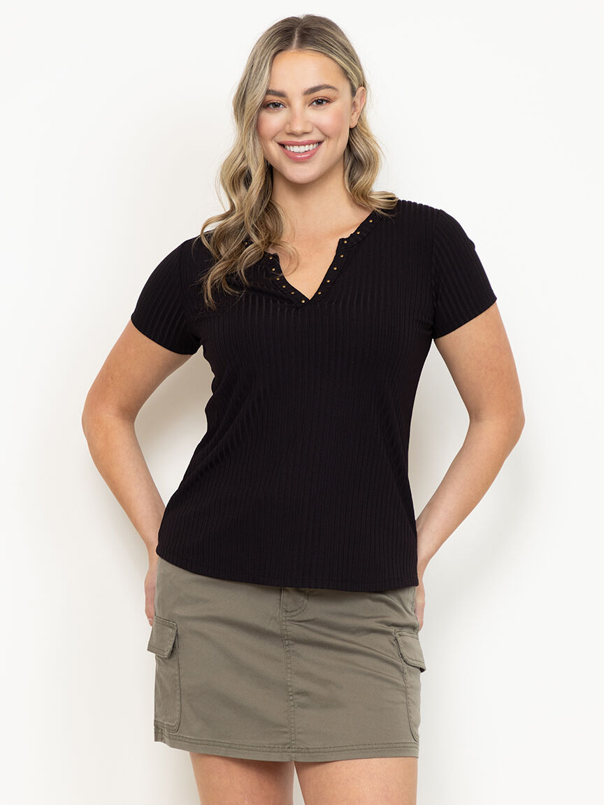 Women's Ribbed Split Neck Tee