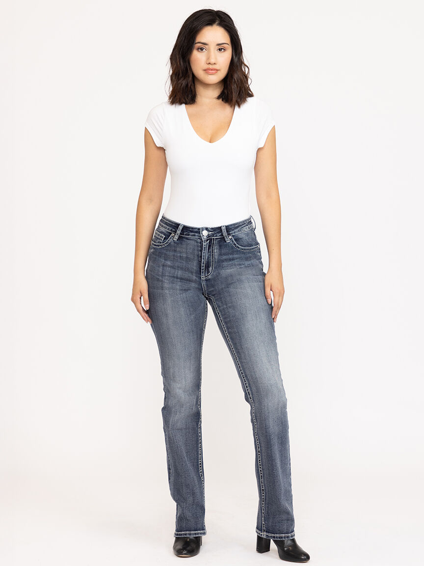 Women's Medium Dark Wash Wing Embellished Baby Boot Jeans