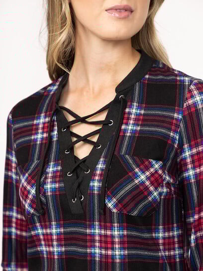 Women's Lace Up Plaid Shirt Women's Lace Up Plaid Shirt