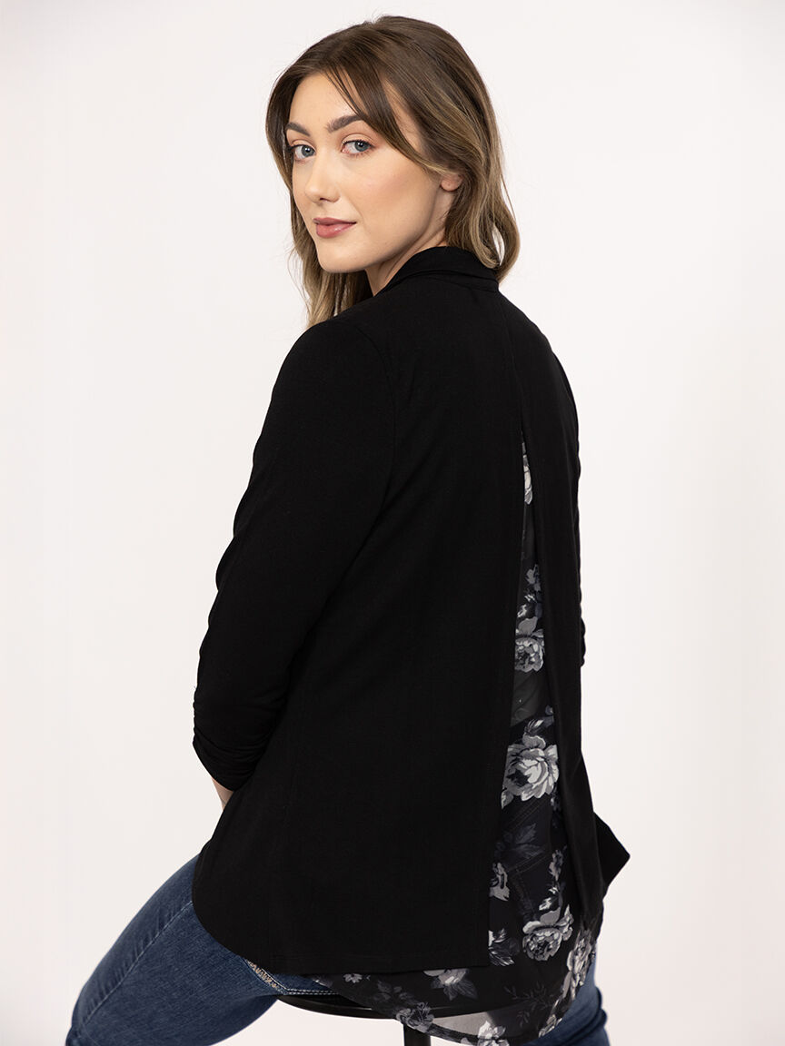 Women's Floral Chiffon Back Blazer