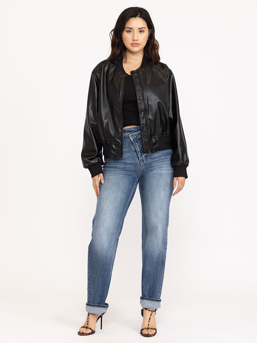 Women's Dark Wash Super High Rise Crossover Waist Dad Jeans