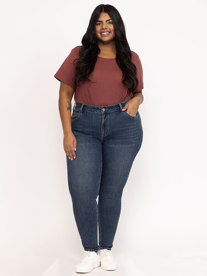 Women's Plus Medium Wash 2 Tone Stitch Skinny Jeans