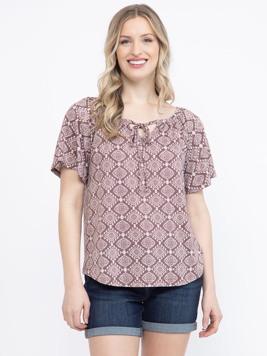Women's Geo Peasant Top