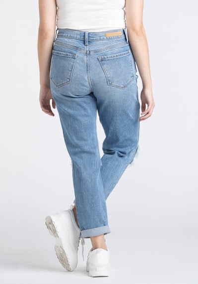 Women's High Rise Destroyed Cuffed Mom Jean Image 2