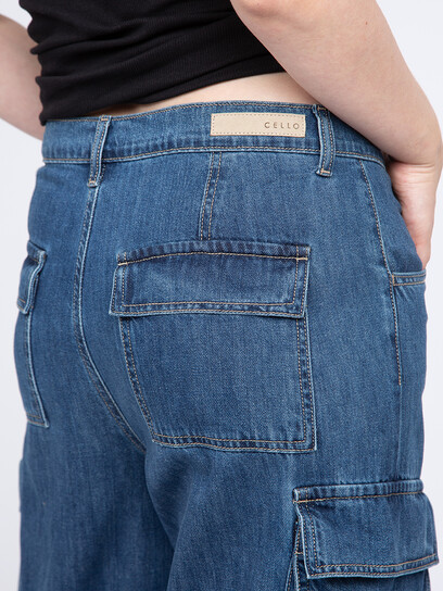 Women's Vintage Low Waist Side Cargo Pocket Jeans