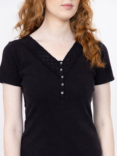 Women's Washed Ribbed Henley Tee Women's Washed Ribbed Henley Tee