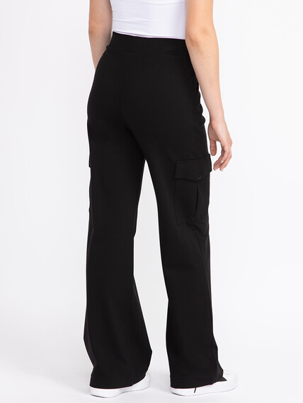 Women's  Black Pull-on Ponte Wide Leg Cargo Pant Women's  Black Pull-on Ponte Wide Leg Cargo Pant Image 4