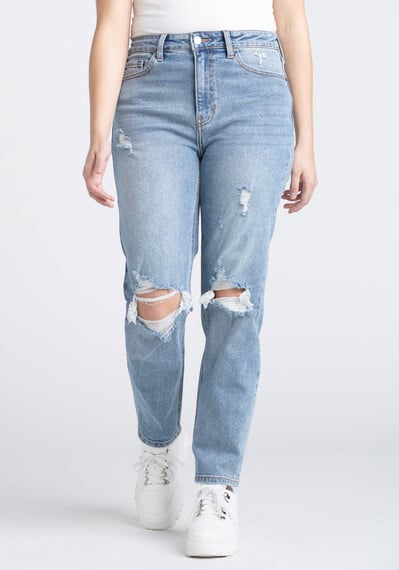 Women's High Rise Destroyed Slim Straight Jeans Image 1