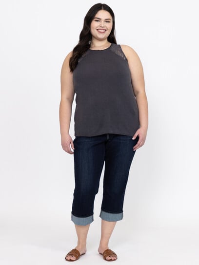 Women's Washed Tank With Lace Women's Washed Tank With Lace