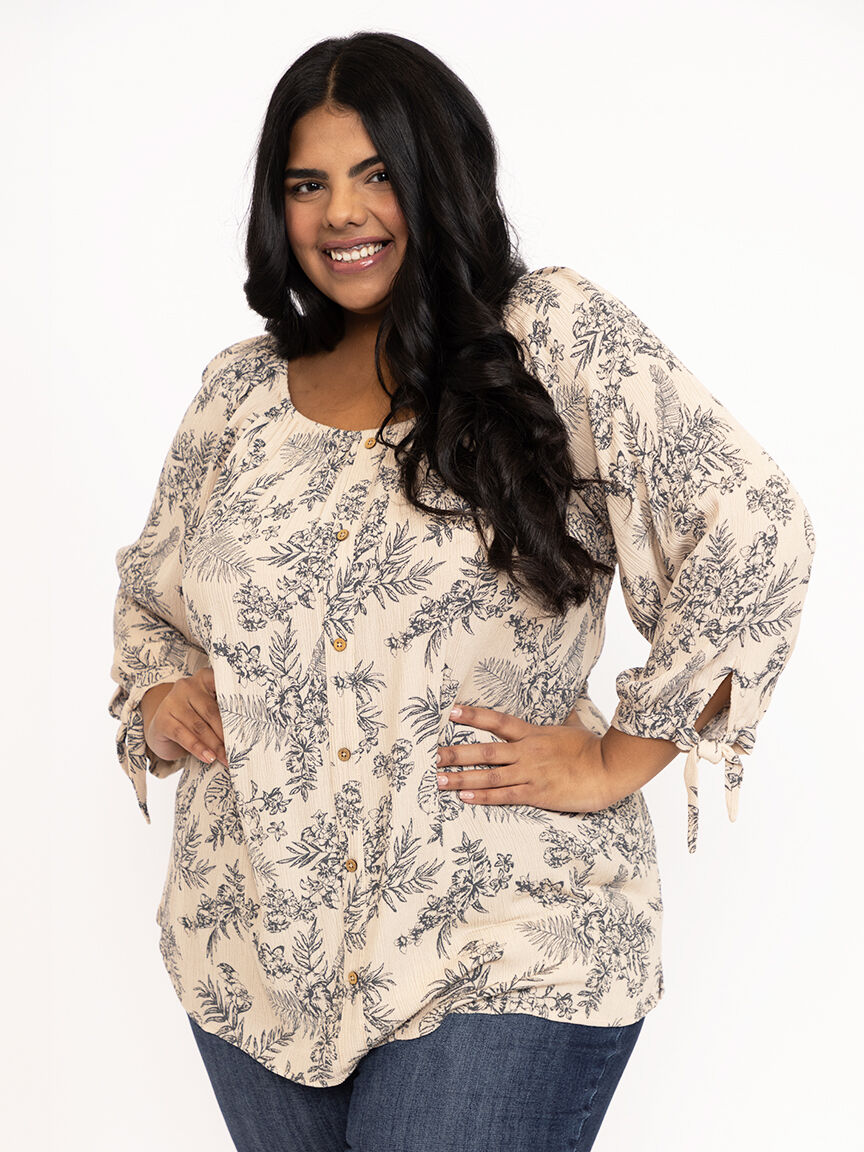 Women's Leaf Print Peasant Top