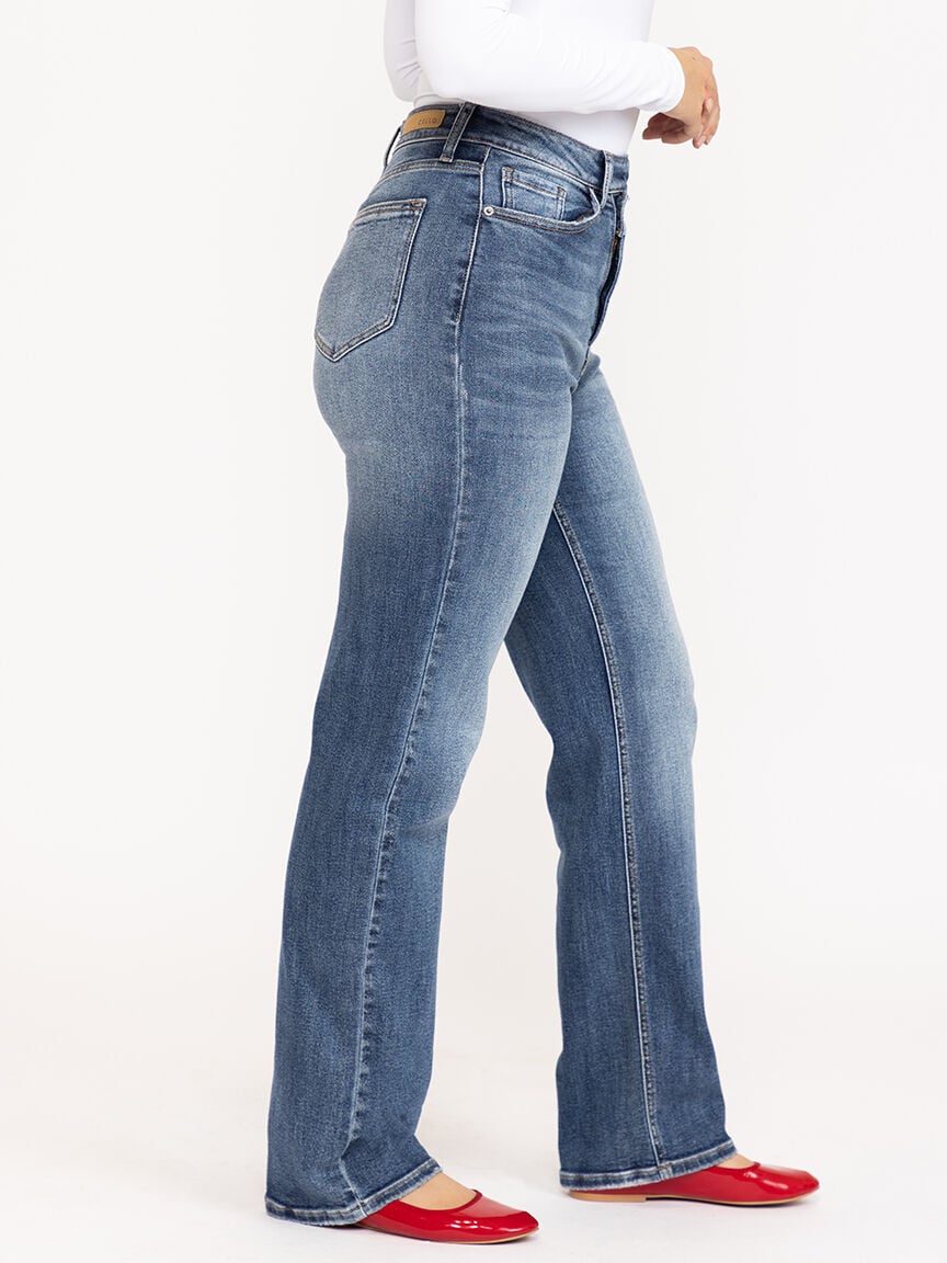 Women's Dark Wash Super High Rise Crossover Waist Dad Jeans