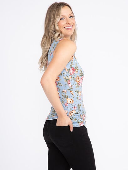 Women's Floral Side Ruched Tank