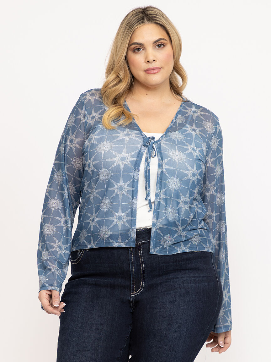 Women's Mesh Tie Front Cardigan