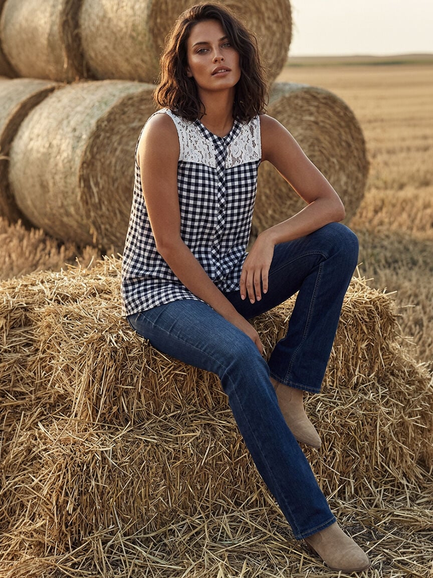 Women's Sleeveless Gingham Shirt
