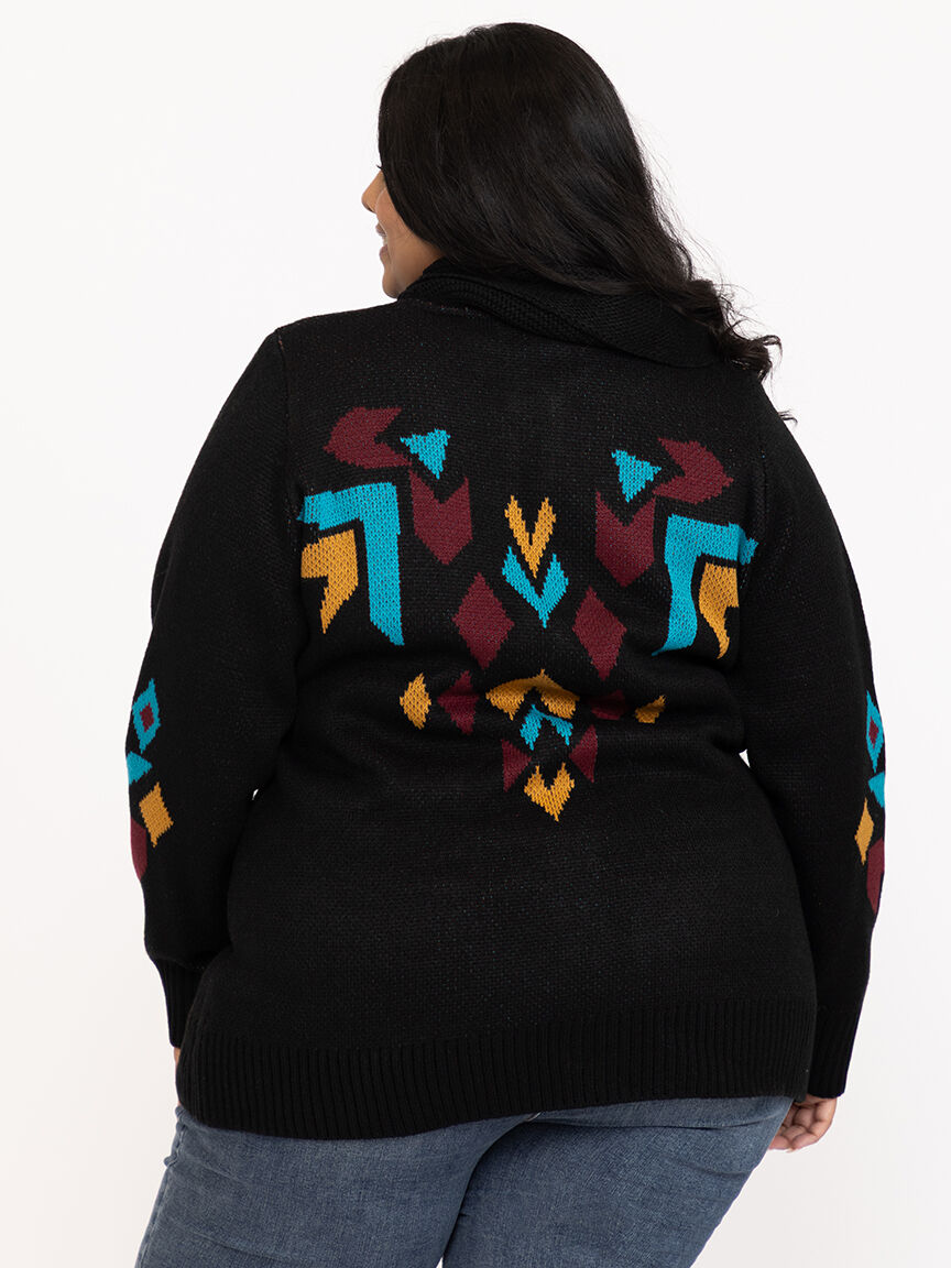 Women's Geometric Zip Front Cardigan