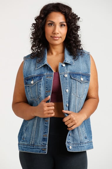 Women's Oversized Denim Vest Women's Oversized Denim Vest Image 1