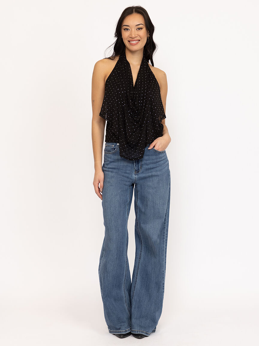 Women's Studded Mesh Halter Tank