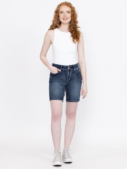 Women's 2 Button Medium Dark Wash Bermuda Short Women's 2 Button Medium Dark Wash Bermuda Short